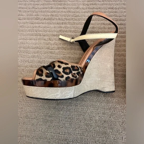 Barbara Bui Size 38 leopard canvas platform shoes - Picture 3 of 11